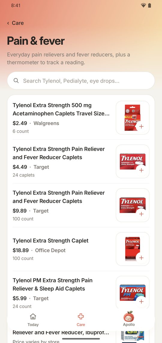 Pain and fever category list