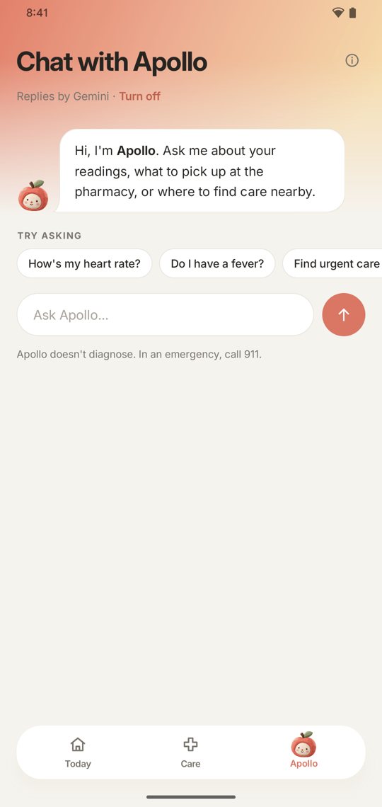 Chat with Apollo, with suggested questions